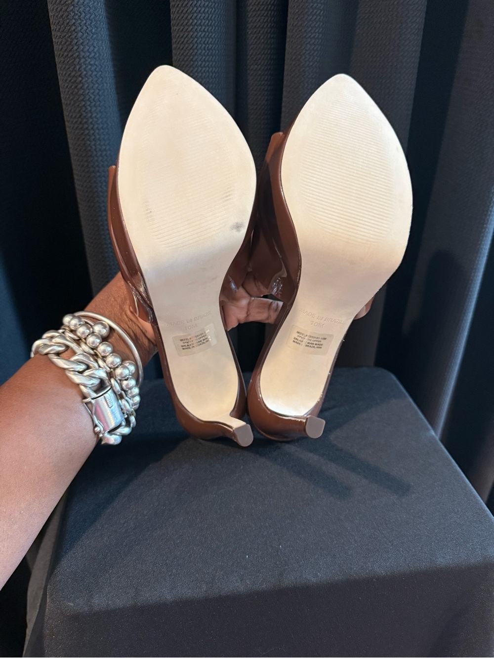 Steve Madden Patent Slide Mules in Brown Tan - Picture 3 of 4